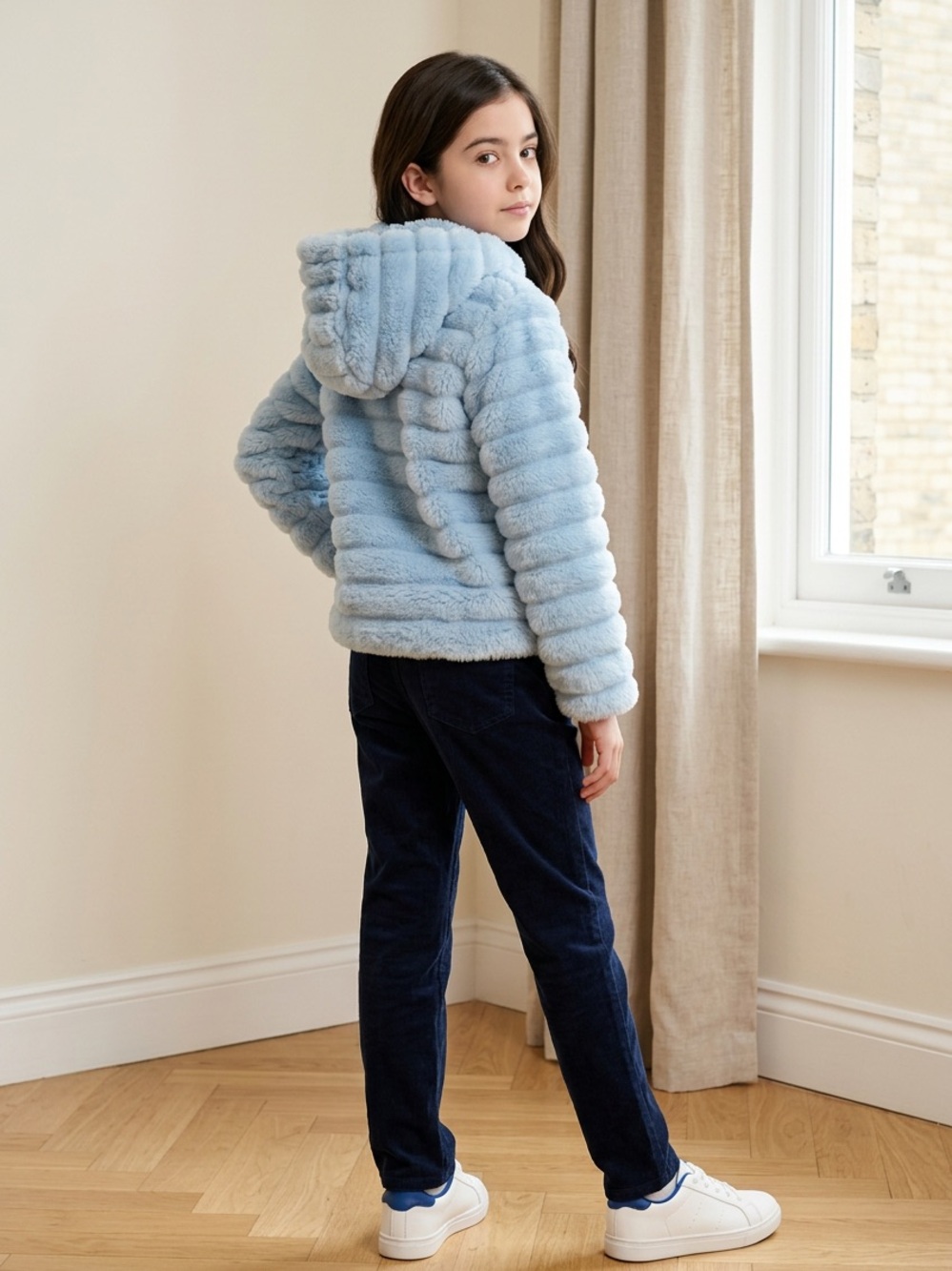 Cozy Blue Girls Faux Fur Jacket